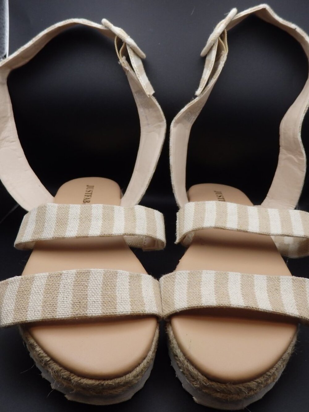 JustFab White and Khaki Espadrille Platform Sandals